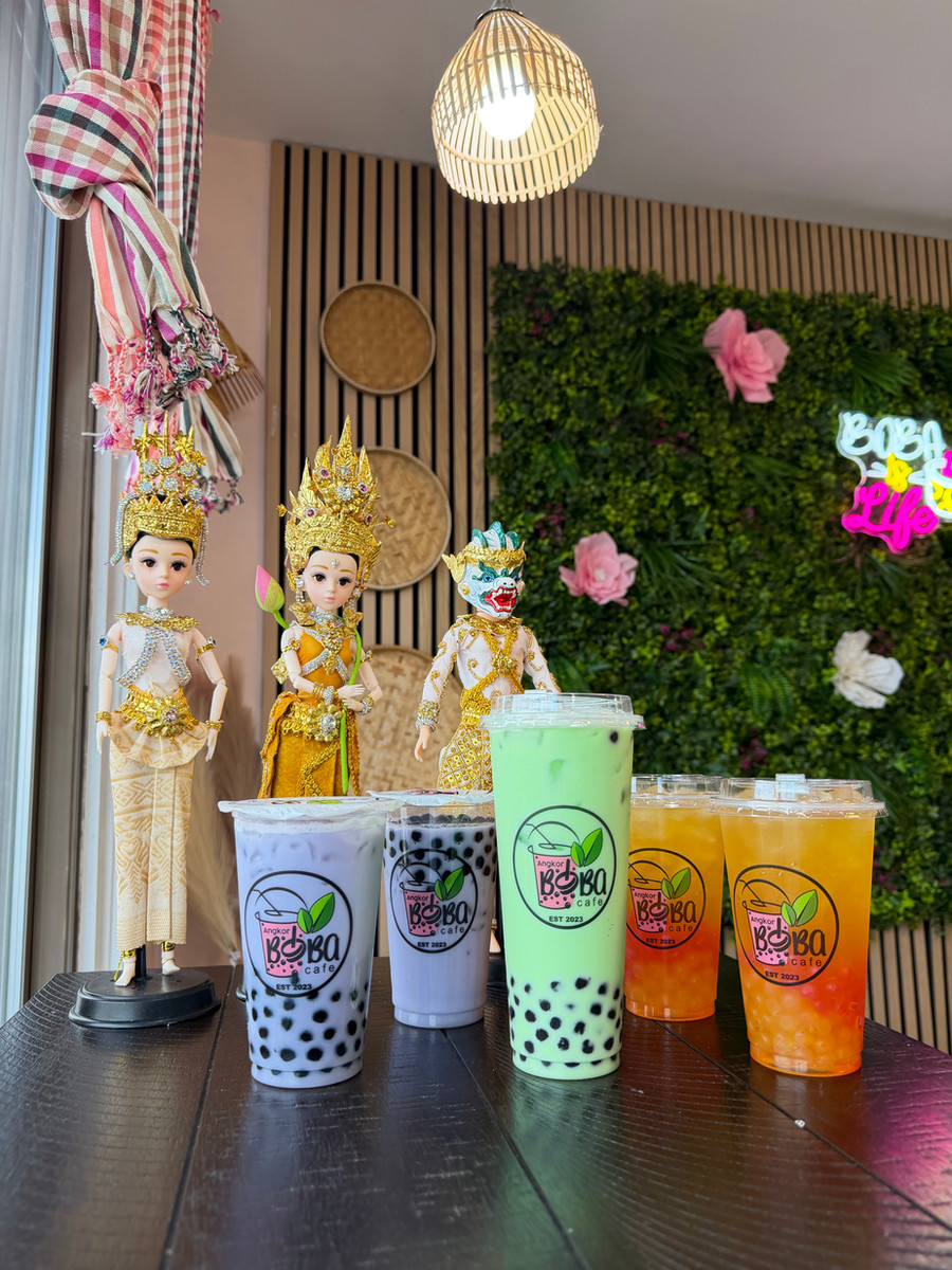 Boba drinks with Cambodian decor