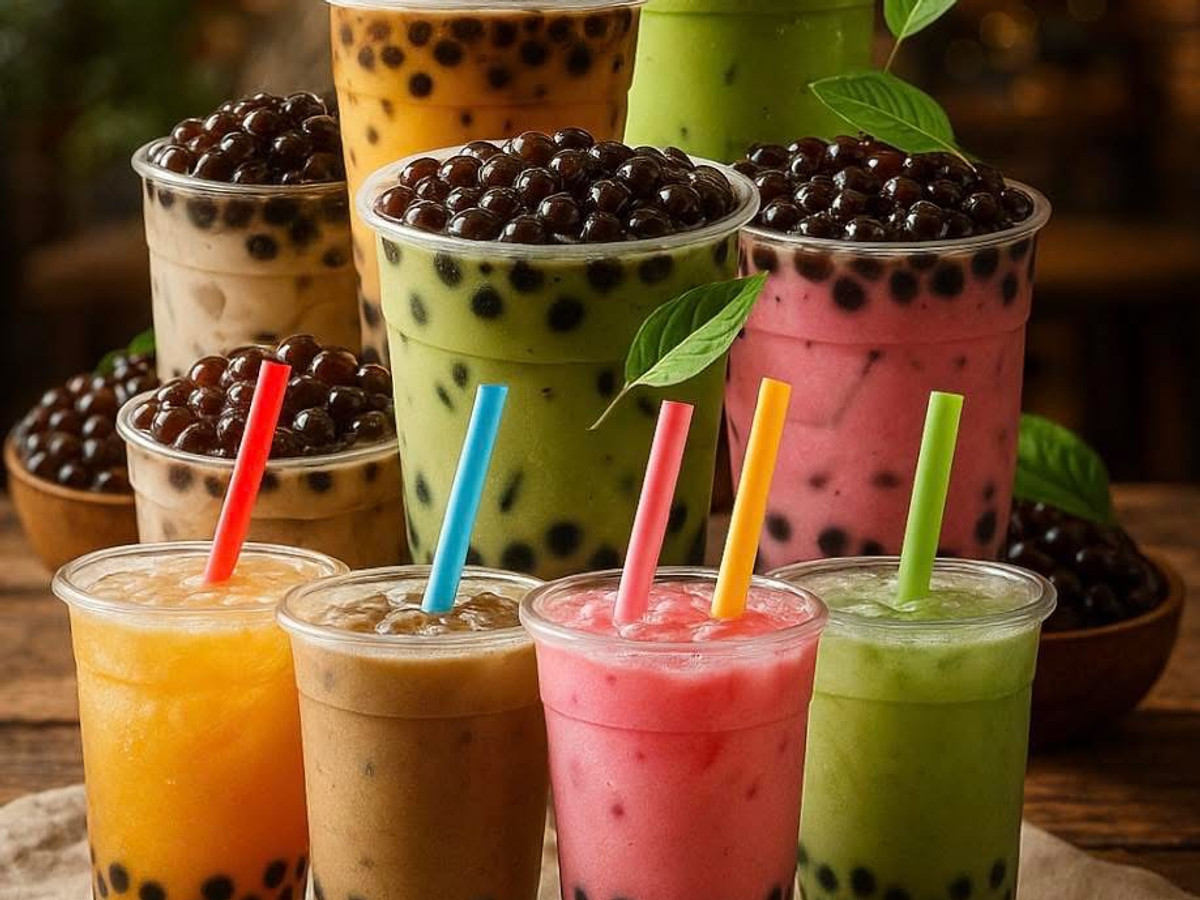 Colorful boba drinks